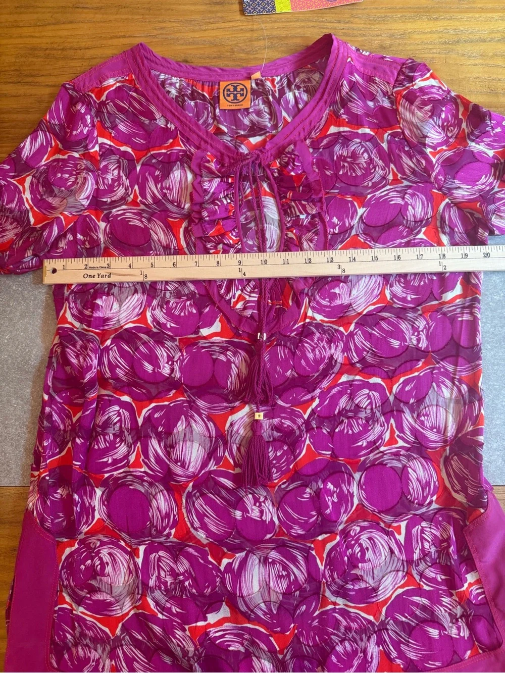 Tory Burch Gwenna Wild Orchid Silk Tunic Top Size 12